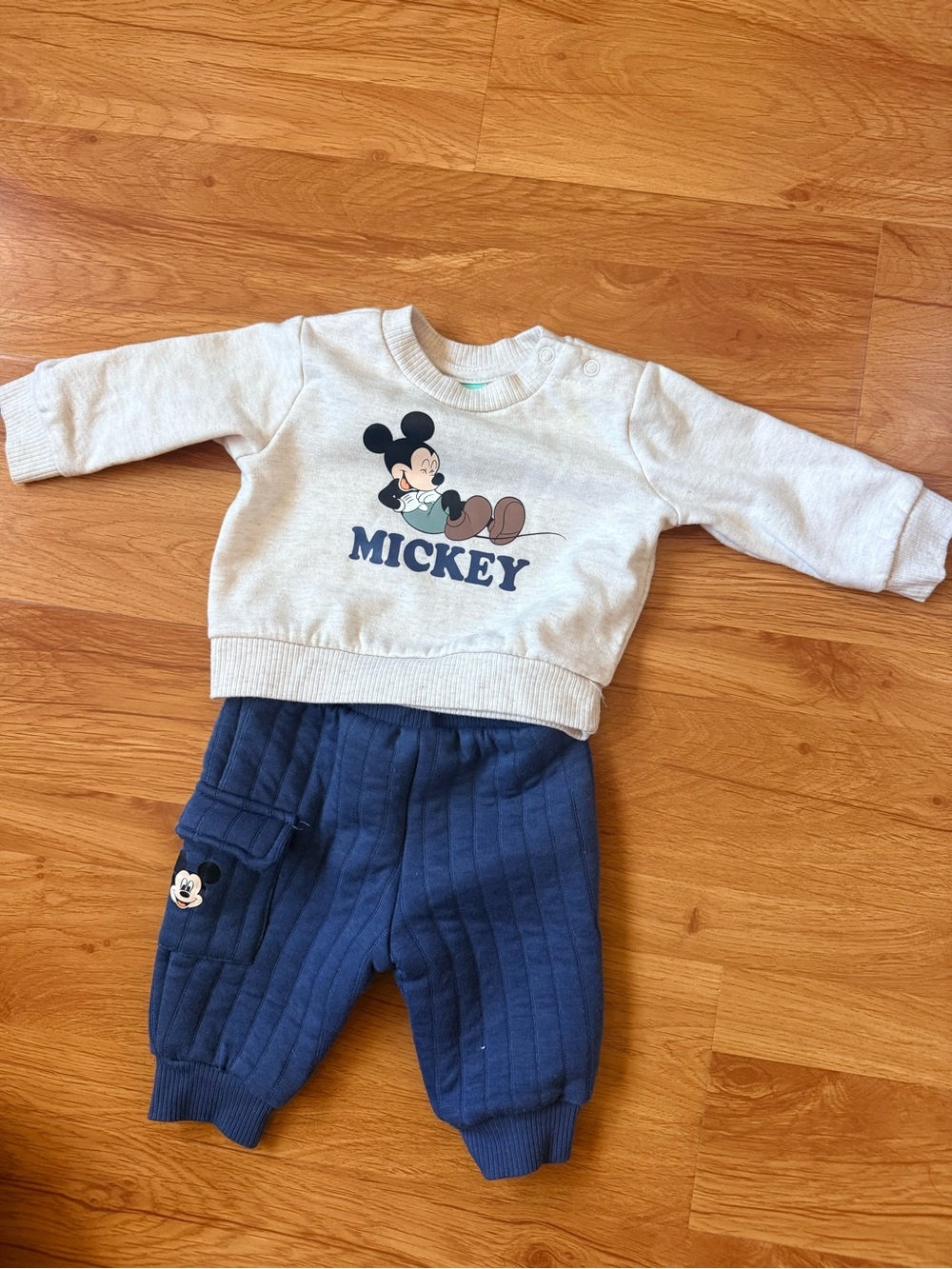 Baby Mickey Sweatshirt & Navy Quilted Joggers - 3M
